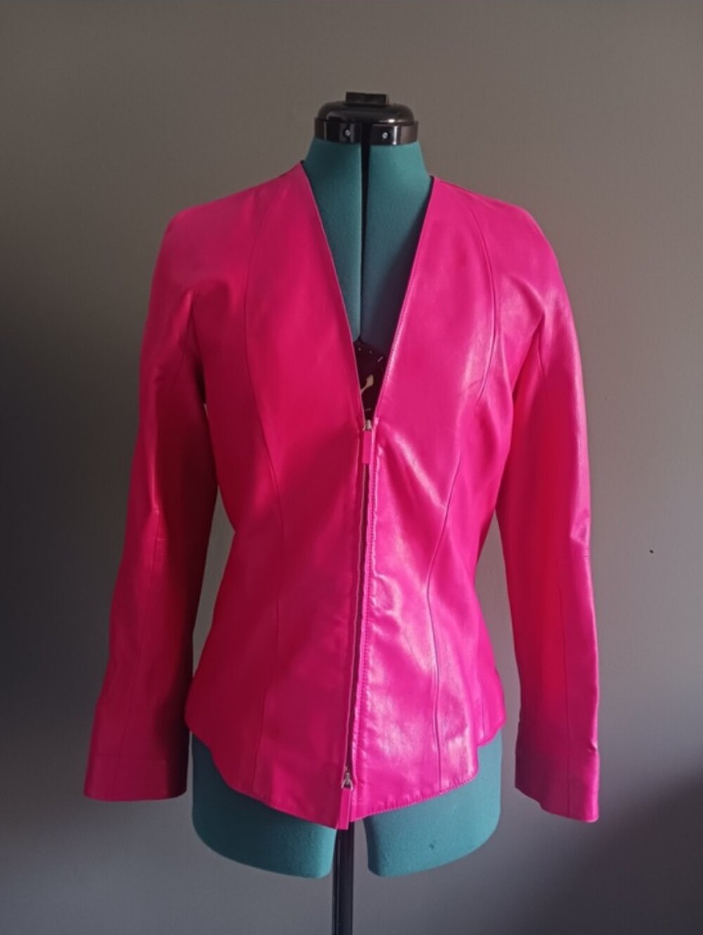Giorgio Armani Fuchsia Pink Genuine Leather  Jacket Size 42